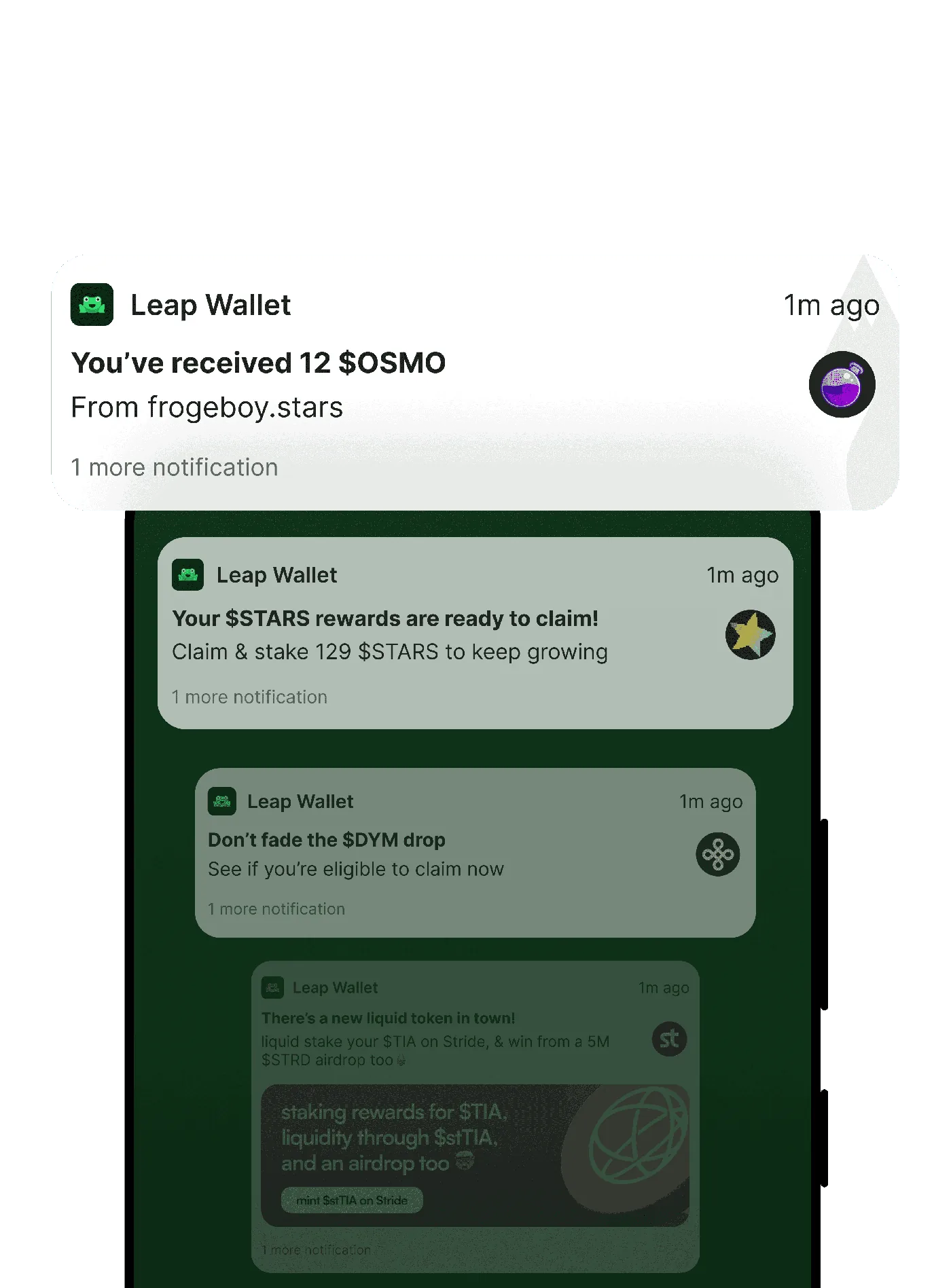 Leap Wallet mobile app with wallet notifications